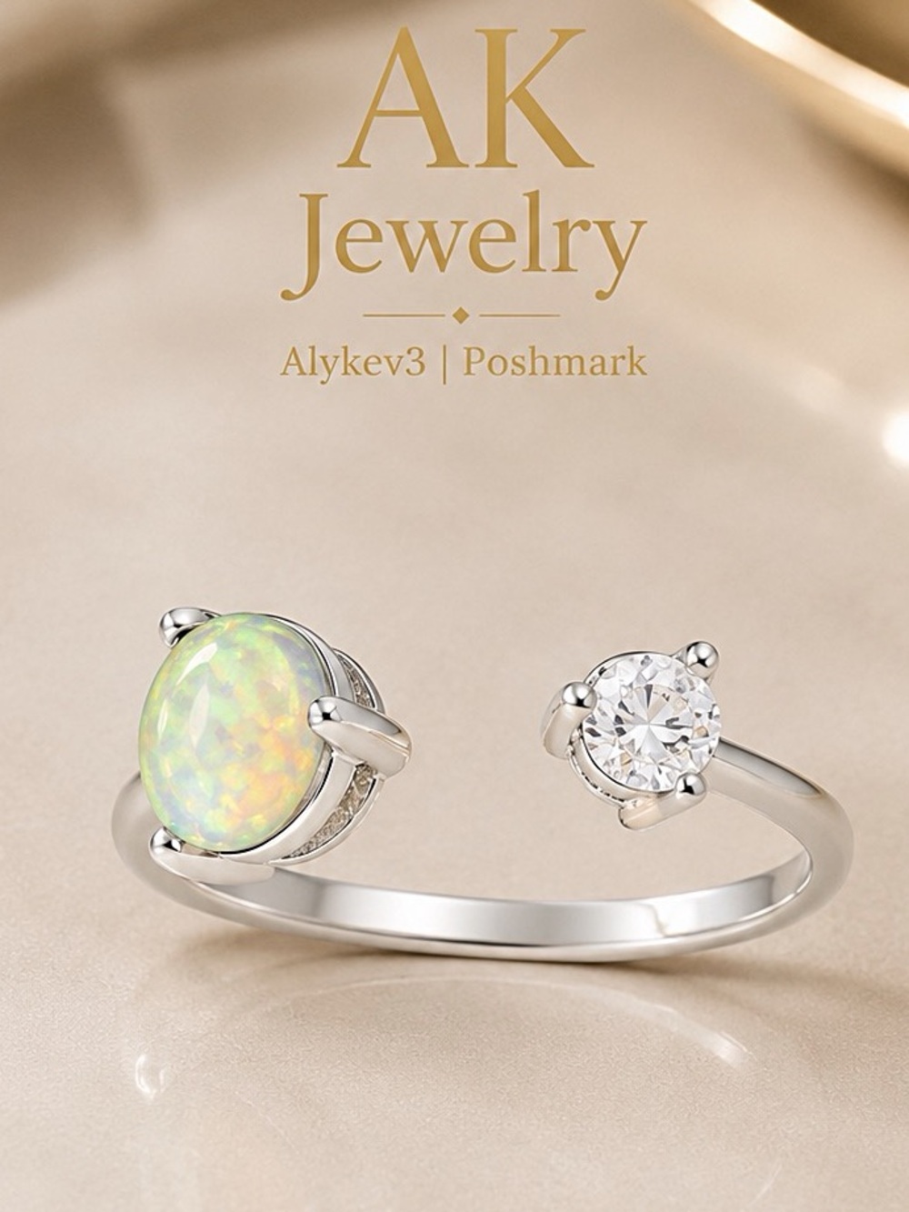💎LUXURY Simulated Opal (3/4 ct.) & Cubic Zirconia Cuff Ring in Sterling Silver